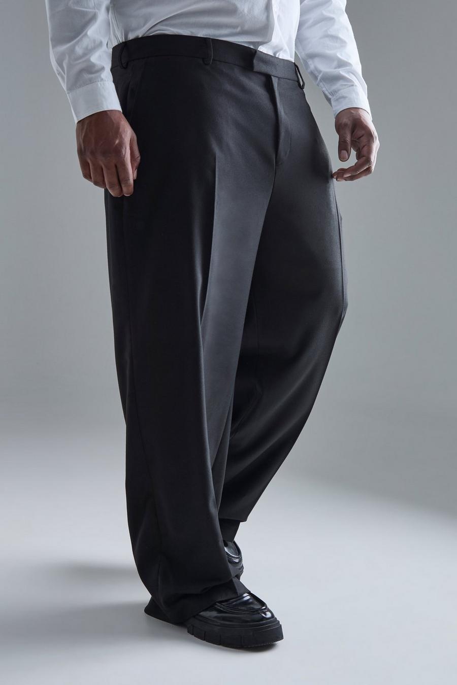 Pantalón Plus recto crop con línea lateral y cordón elástico, Black