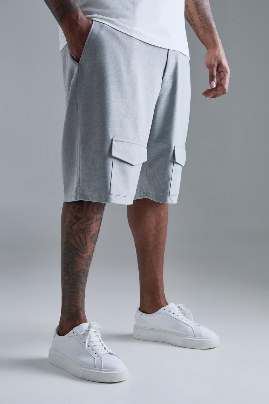 Grey Plus Tailored Drop Cargo Shorts