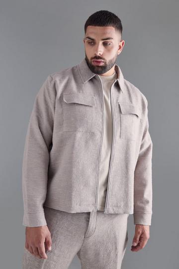 Plus Textured Jacquard Smart Harrington Jacket taupe