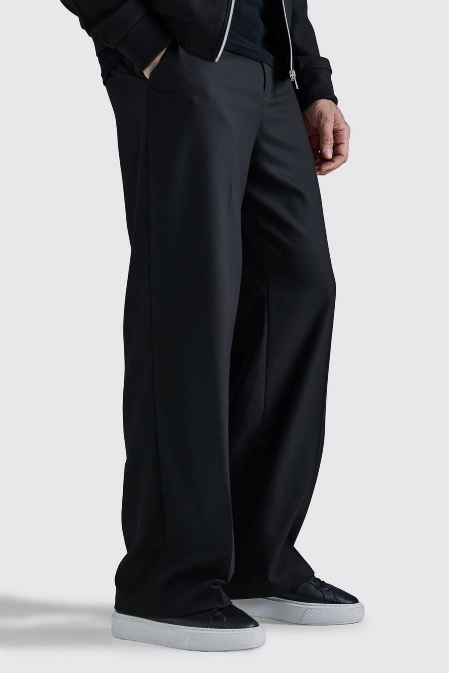 Black Tall Side Stripe Drawcord Crop Straight Fit Trousers  image number 1