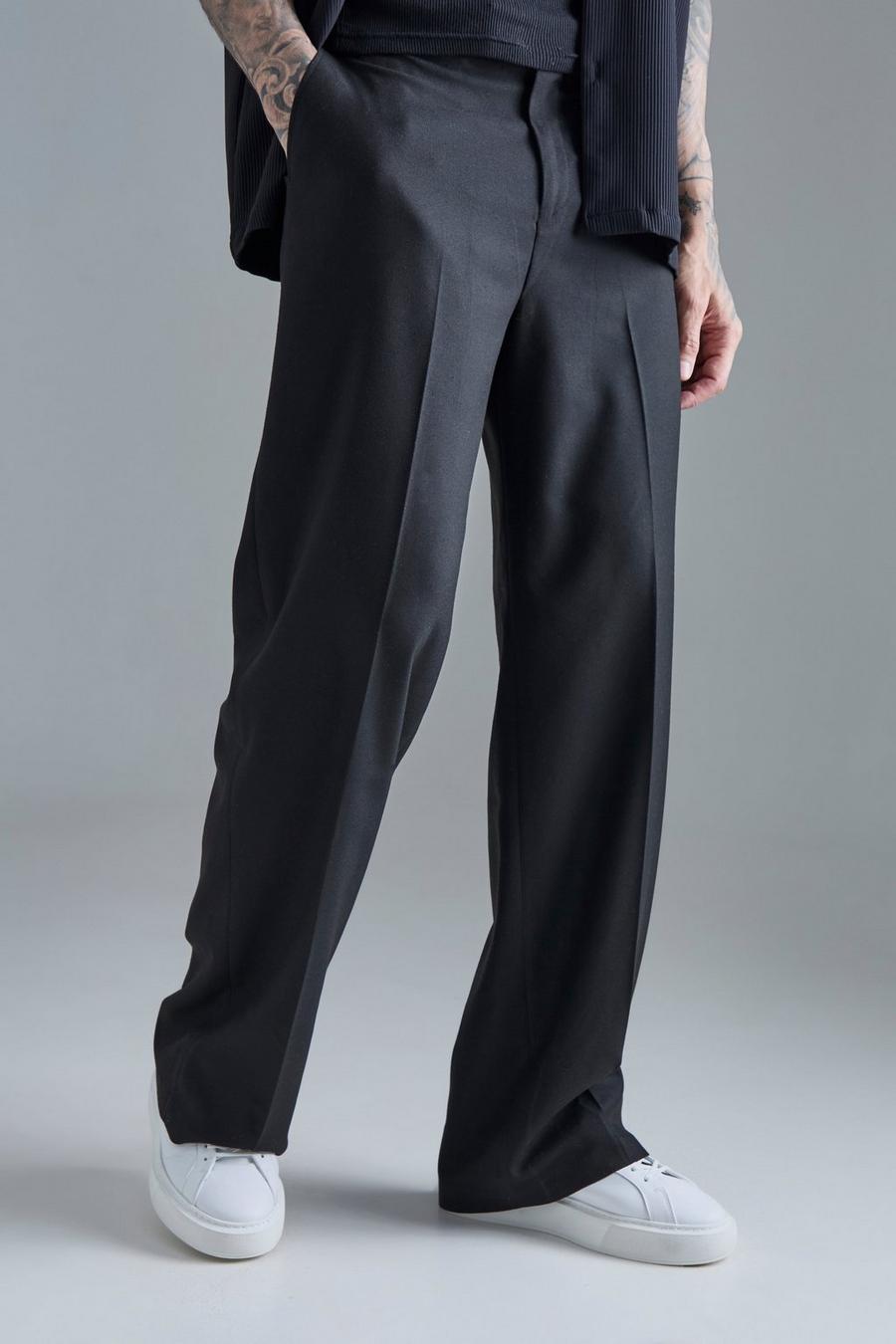 Pantalón Tall recto crop con línea lateral y cordón elástico, Black