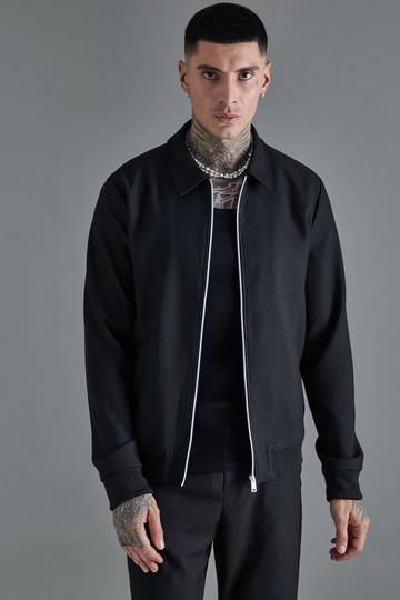 Black Tall Side Stripe Oversized Smart Bomber Jacket