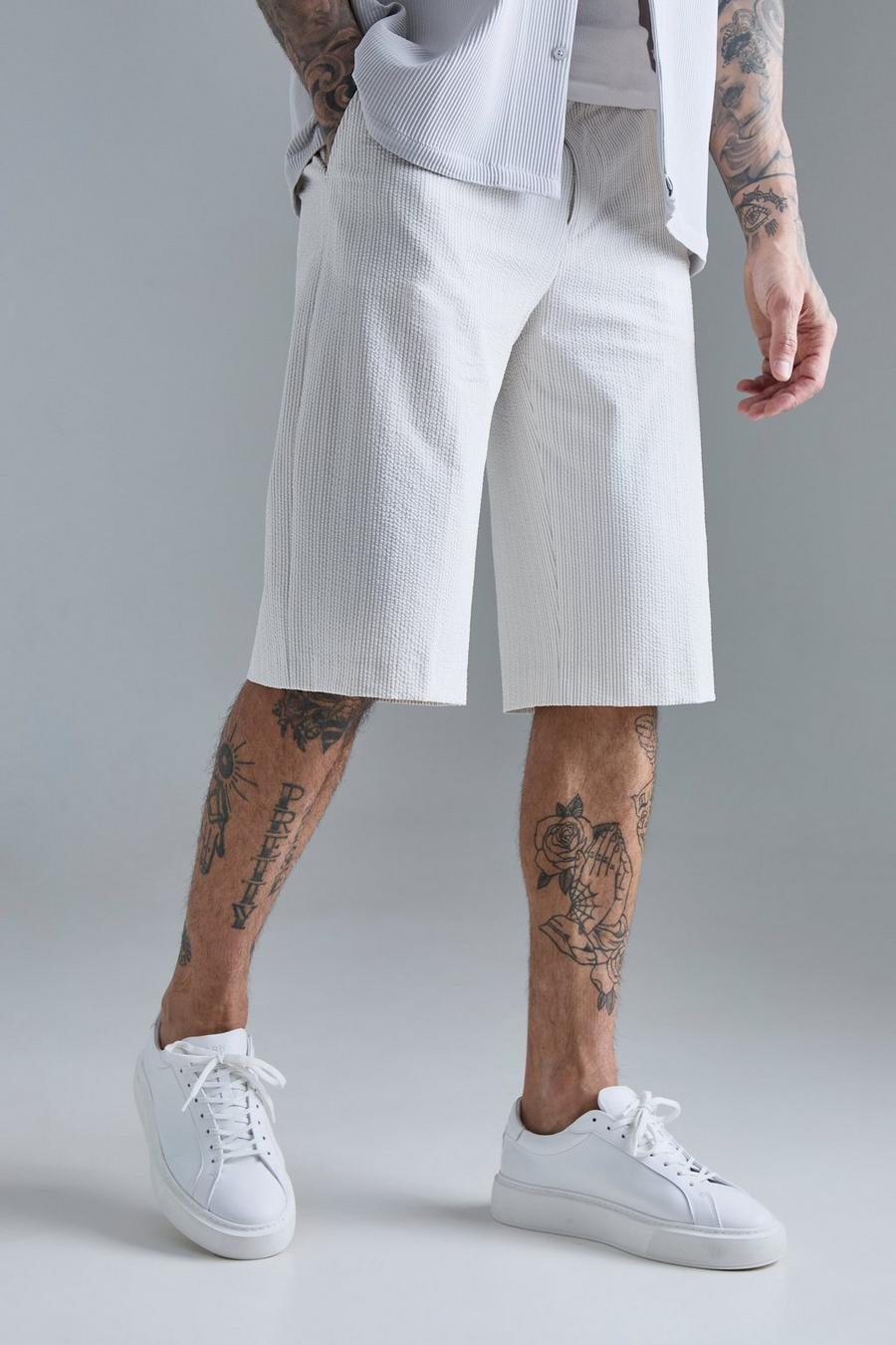 Ecru Tall Stripe Seersucker Regular Fit Shorts 
