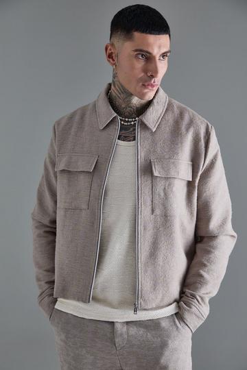 Tall Textured Cotton Jacquard Smart Harrington Jacket taupe