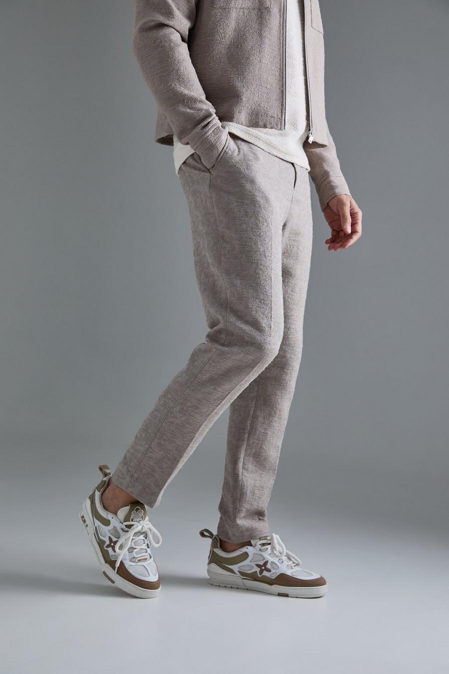 Pantaloni affusolati Smart Tall in jacquard di cotone con trama, Taupe image number 1