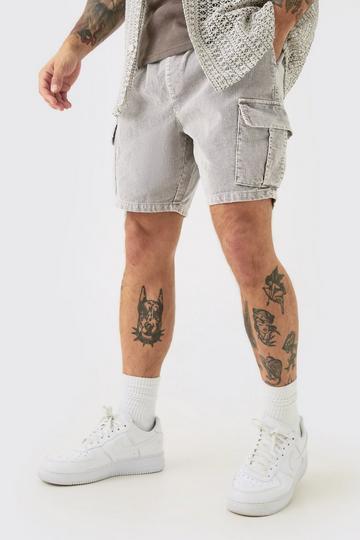 Slim Elasticated Waist Acid Wash Corduroy Cargo Short In Charcoal charcoal