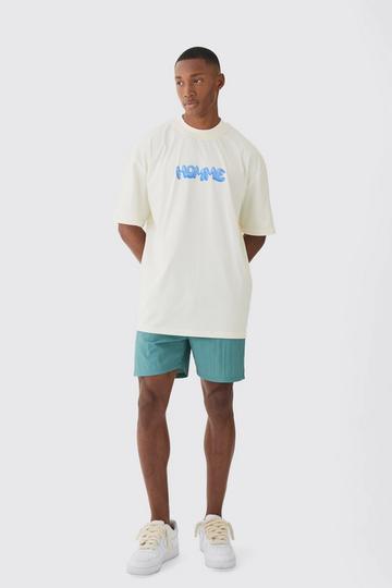 Oversized Extended Neck Homme T-shirt & Swim Short Set blue