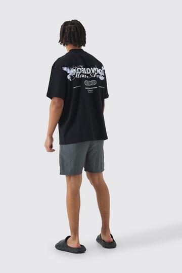 Oversized Extended Neck Worldwide Back Print T-shirt & Swim Set black