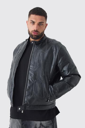 Black Plus Boxy Bhm Pu Collarless Moto Moto Jacket In Black