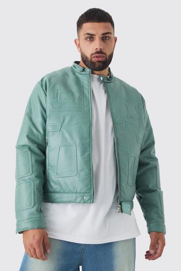 Plus Boxy BHM PU Collarless Moto Biker Jacket In Sage sage