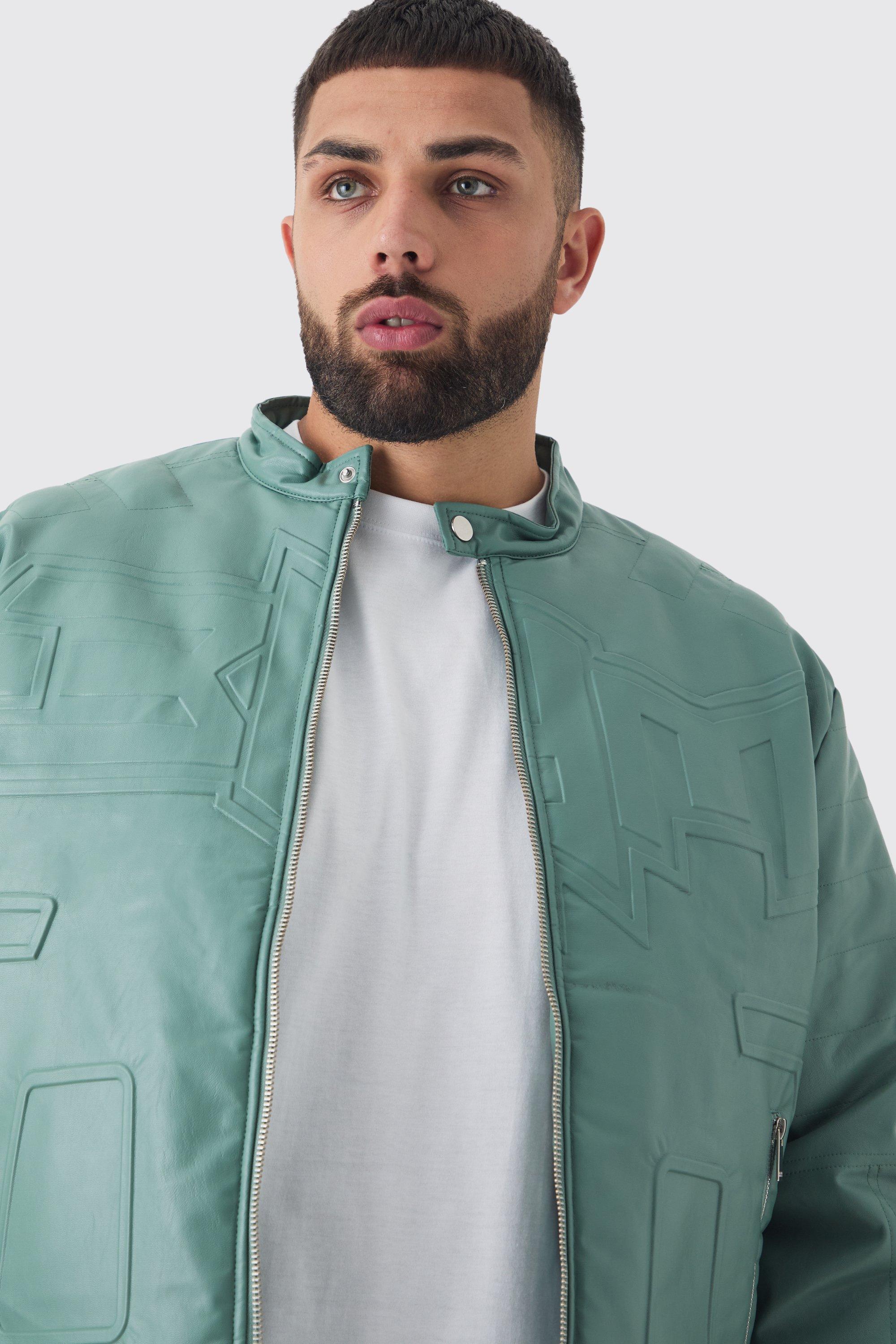 Plus Boxy BHM PU Collarless Moto Biker Jacket In Sage boohoo IE