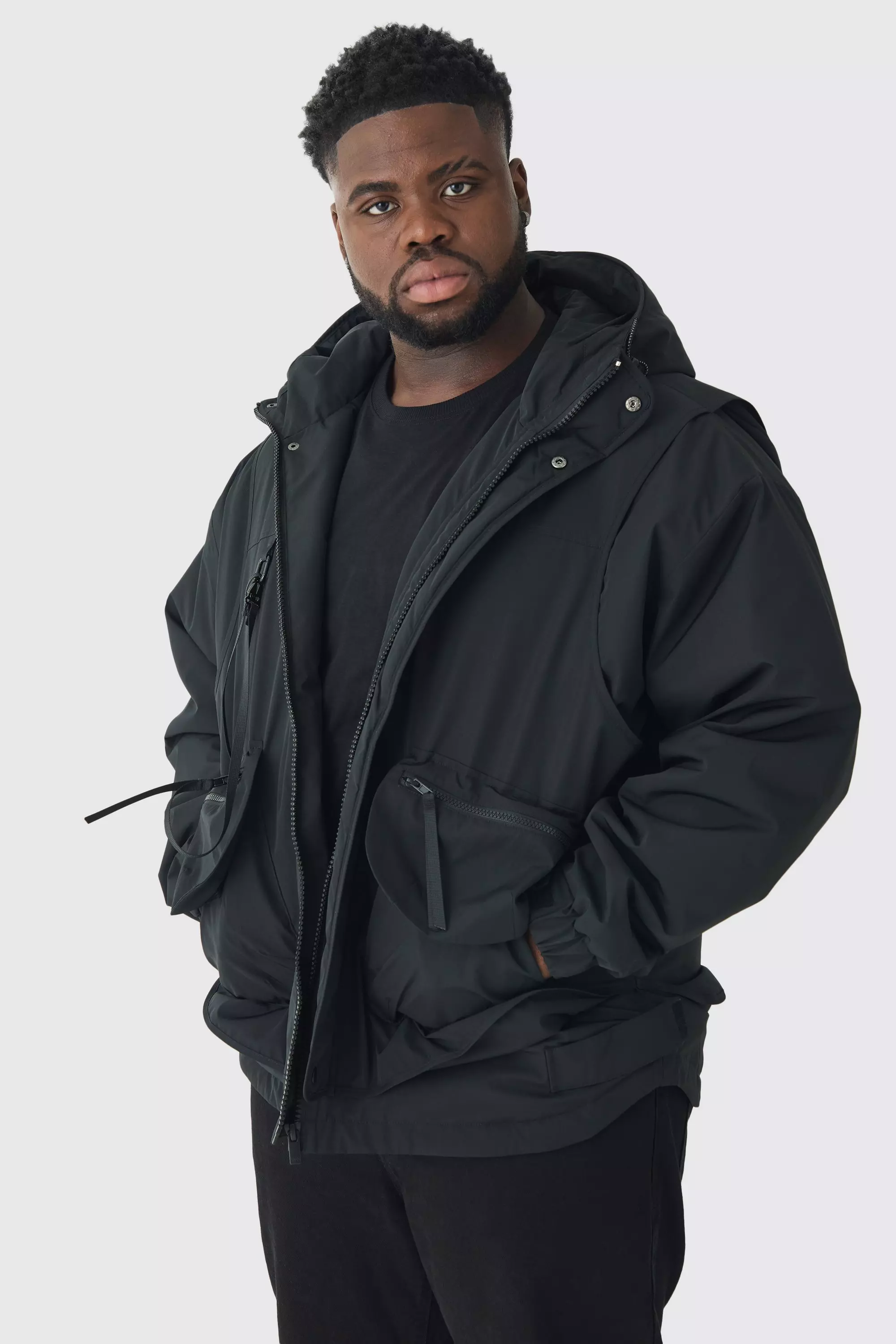 Plus Hooded Utility Tech Parka Jacket In Black alternative image