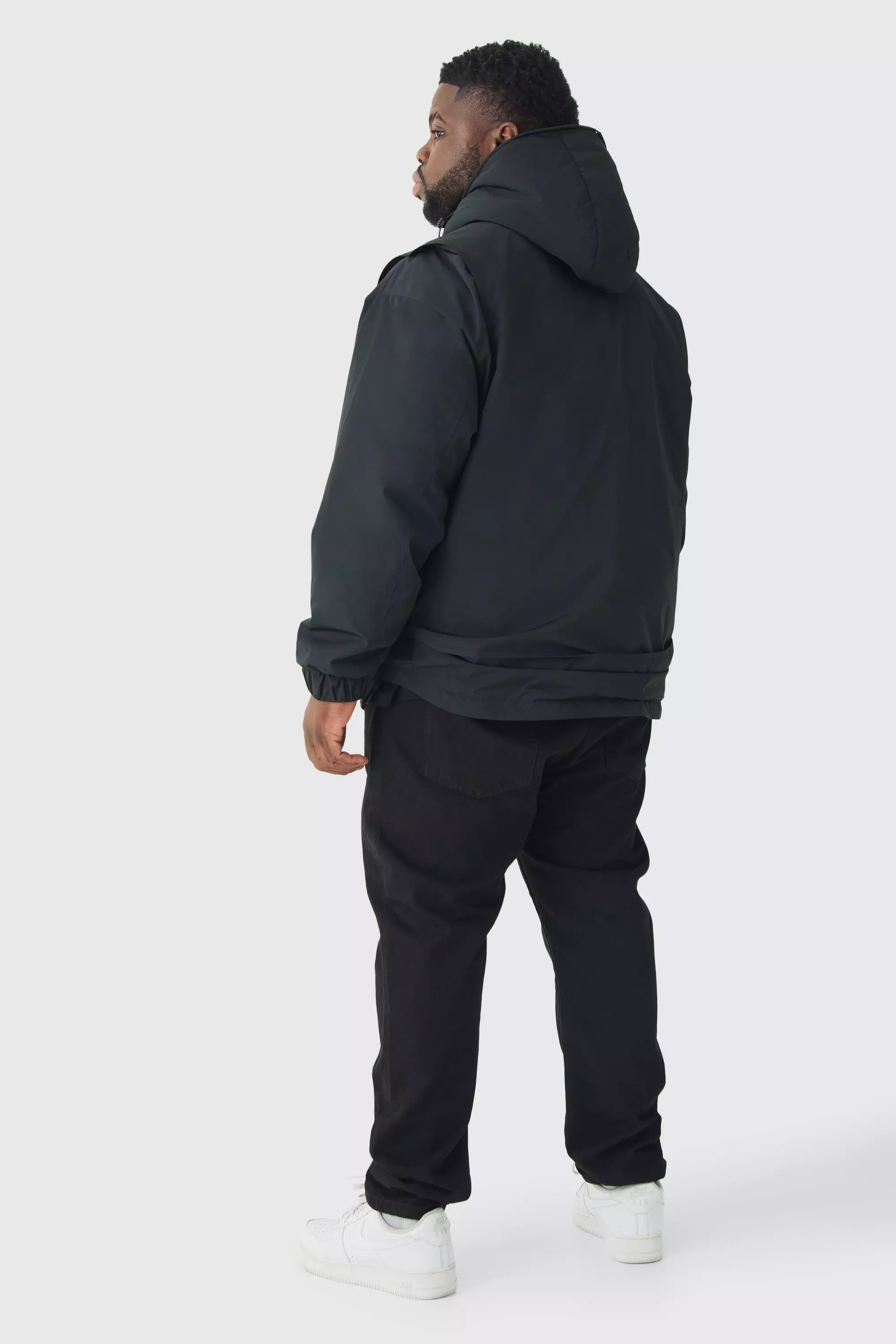 Plus Hooded Utility Tech Parka Jacket In Black alternative image