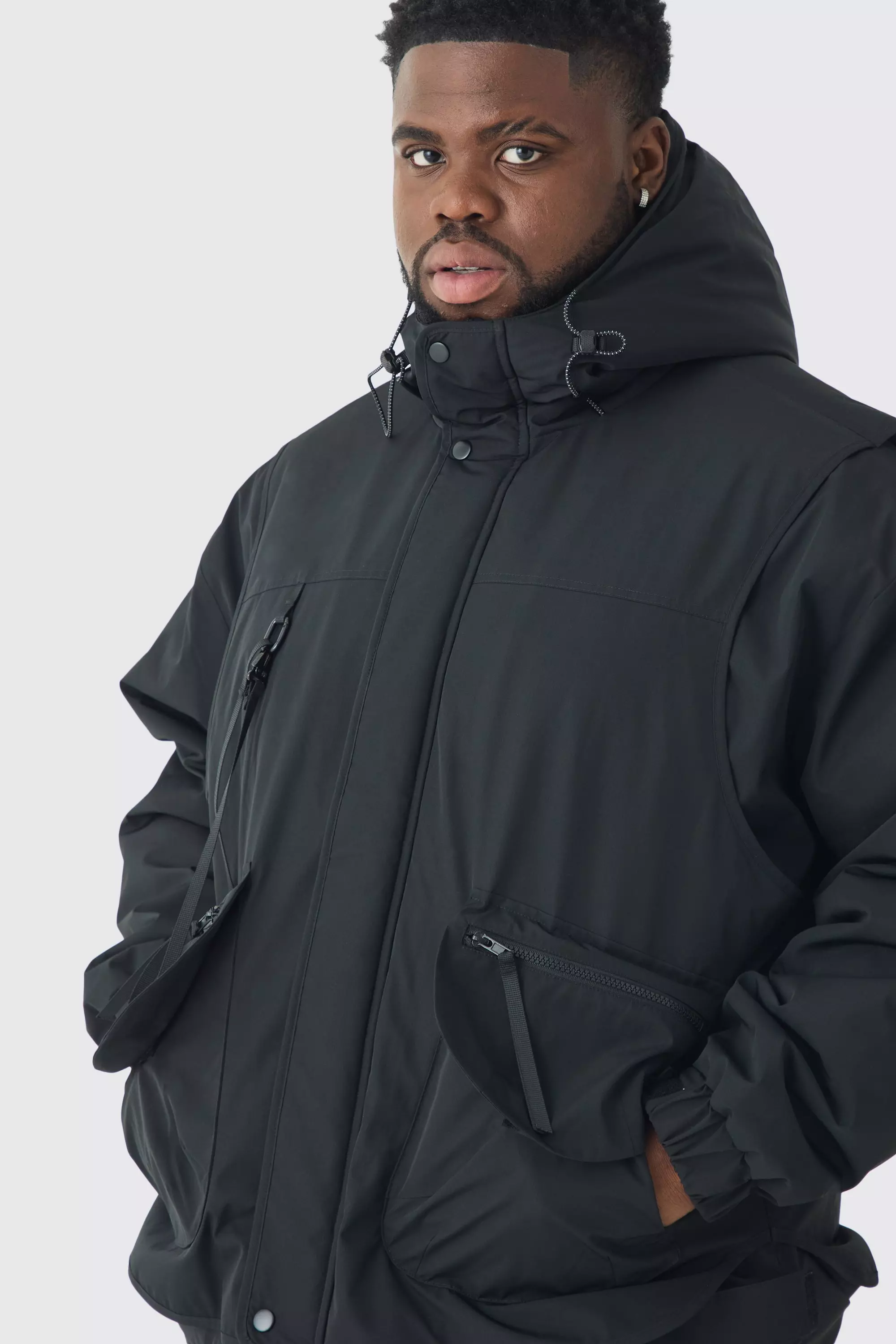 Plus Hooded Utility Tech Parka Jacket In Black alternative image