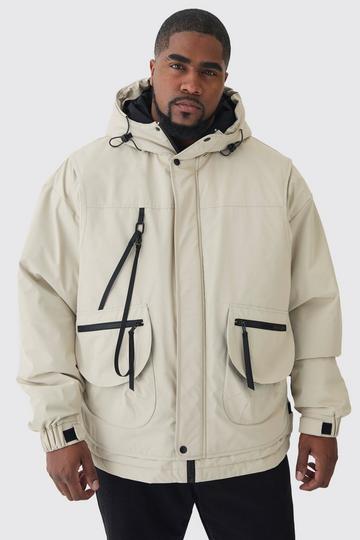 Plus Hooded Utility Tech Parka Jacket In Stone stone