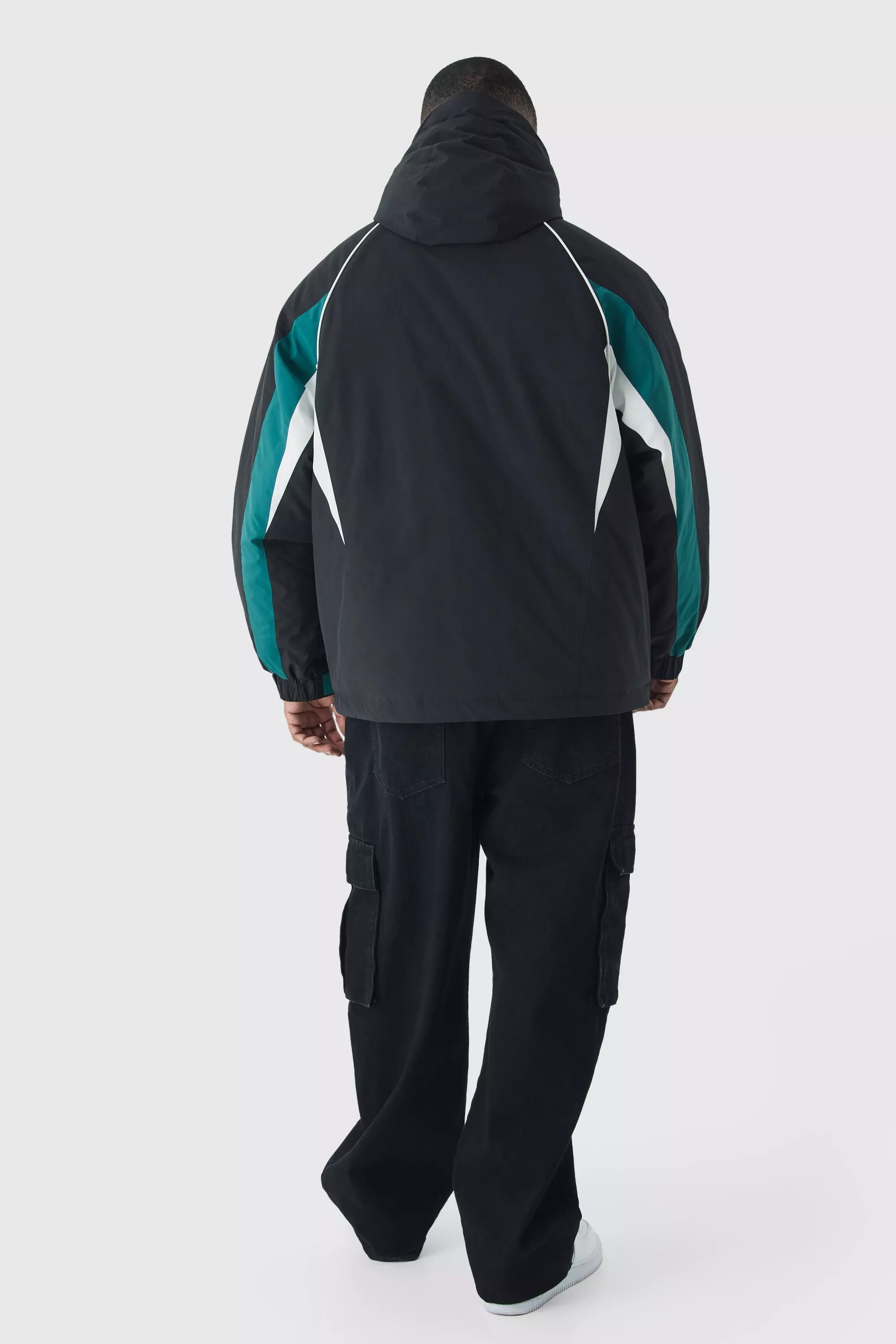 Plus Hooded Colour Block Parka Jacket In Black alternative image