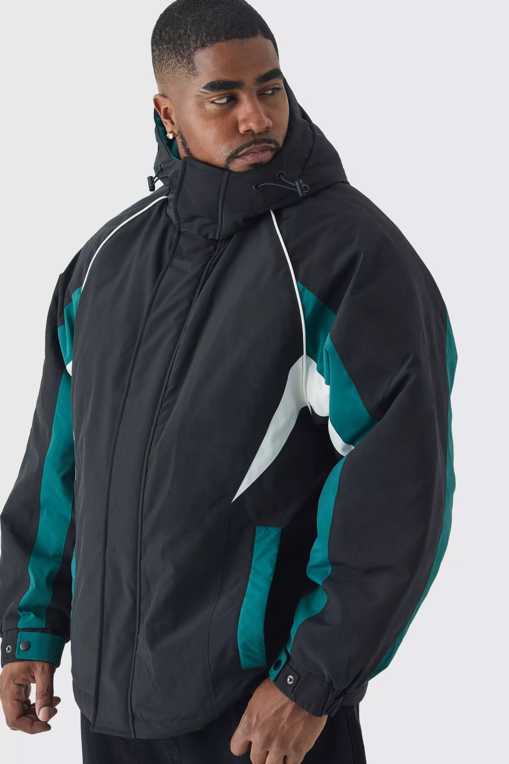 Plus Hooded Colour Block Parka Jacket In Black alternative image
