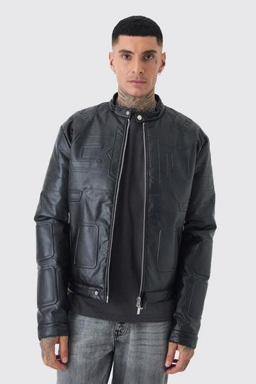 Black Tall Boxy Bhm Pu Collarless Moto Moto Jacket In Black