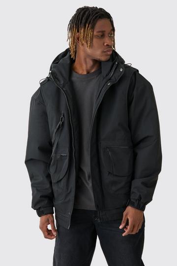 Tall Hooded Utility Tech Parka Jacket In Black black