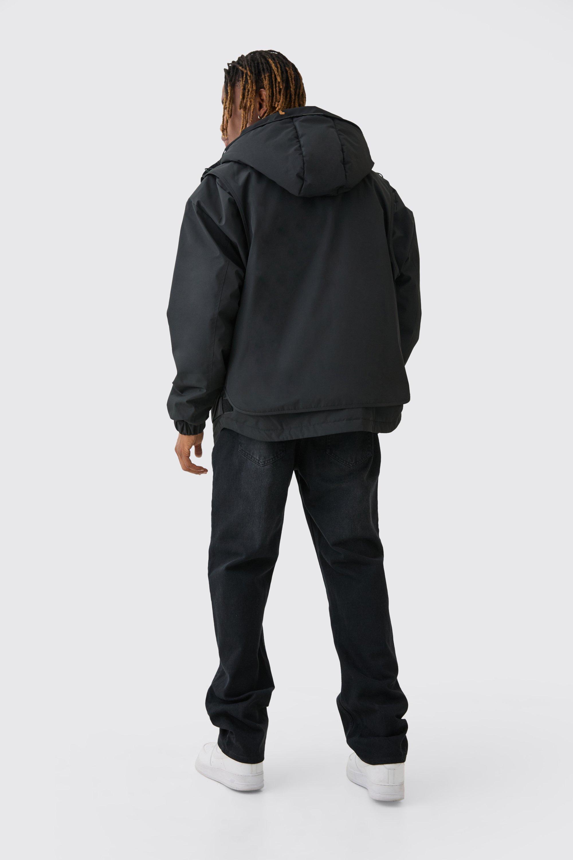 Tall schwarze Utility Tech Parka Jacke mit Kapuze boohoo DE