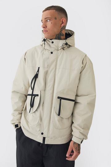 Tall Hooded Utility Tech Parka Jacket In Stone stone