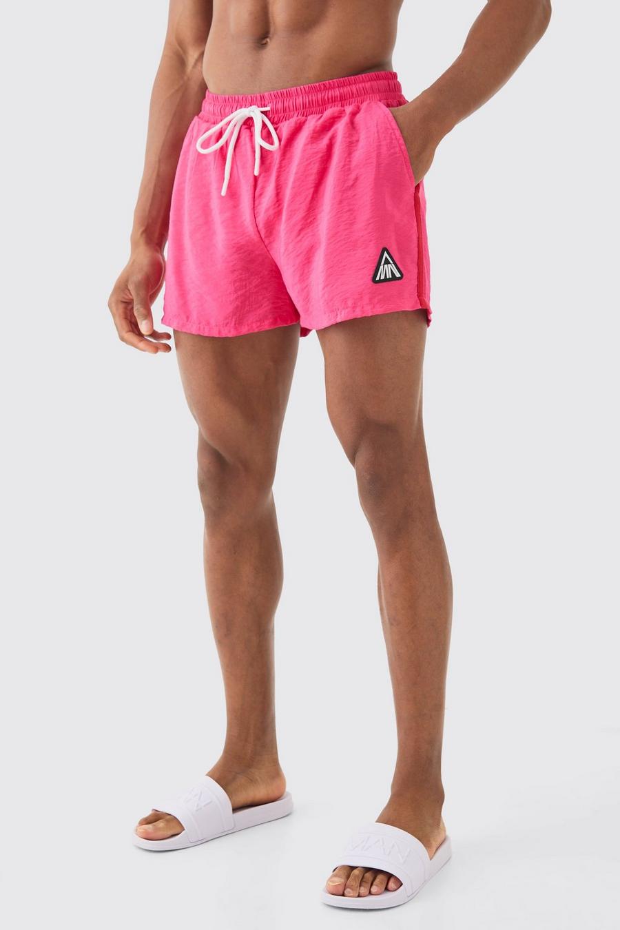 Pink Super Short Man Triangle Crinkle Swim Short