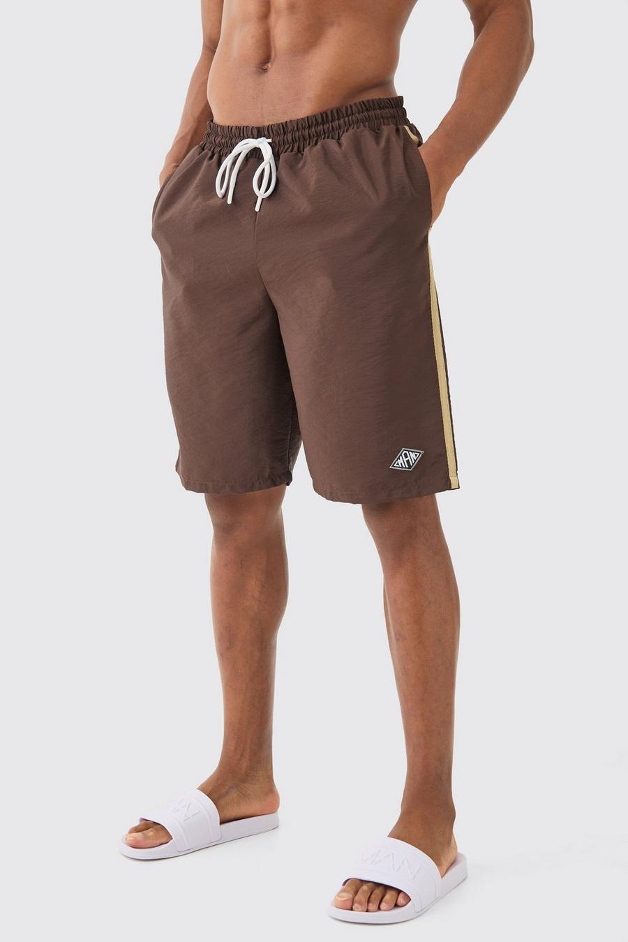 Brown Man Triangle Crinkle Board Swim Short
