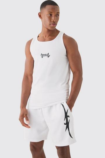 Muscle Fit Graphic Official Vest & Shorts Set white