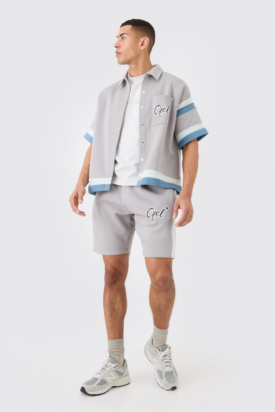 Grey Ofcl Baseball Overhemd En Shorts Set image number 1