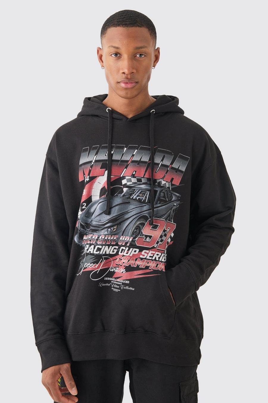 Black Oversized 97 Auto Hoodie Met Print