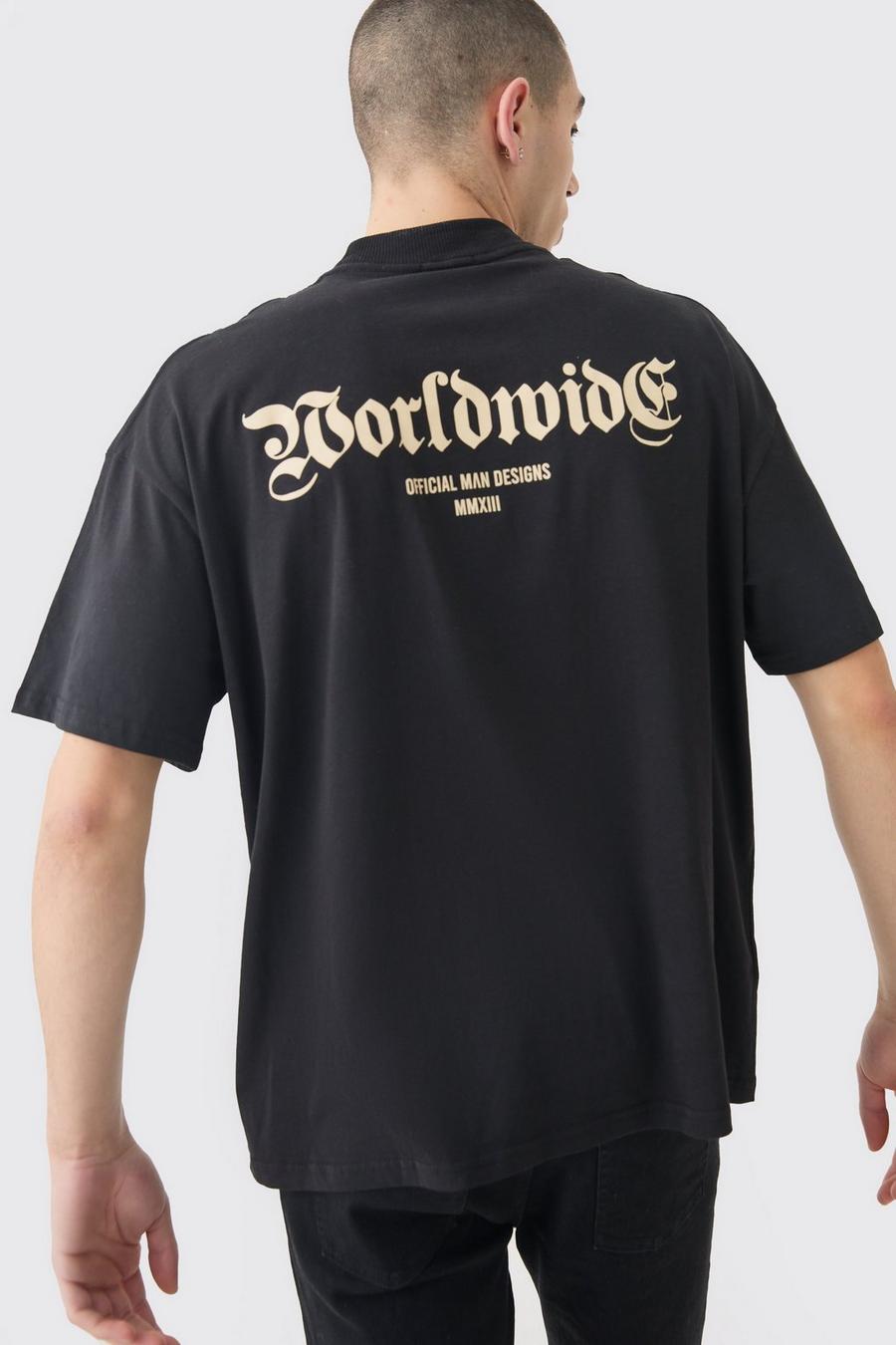 T-Shirt in Übergröße mit Worldwide-Print, Black