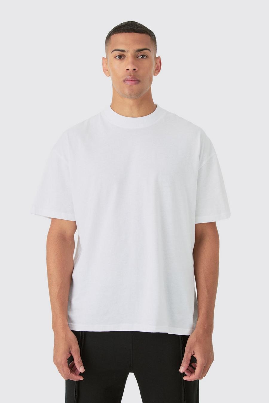 White Oversize t-shirt med hög halsmudd image number 1