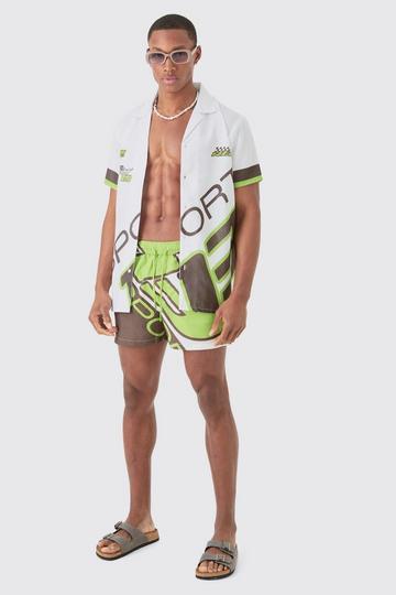 Regular Moto Shirt & Swim Short Set white