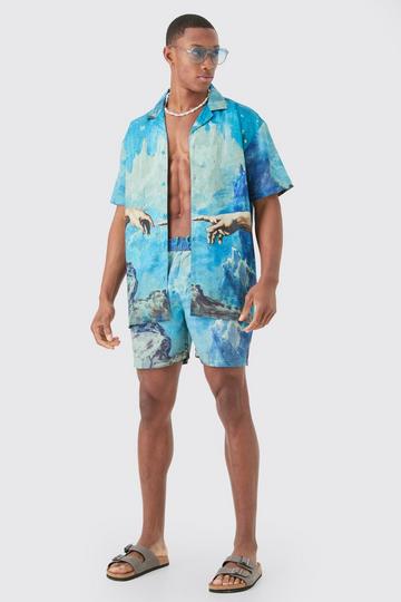 Oversized Renaissance Shirt & Swim Short Set blue