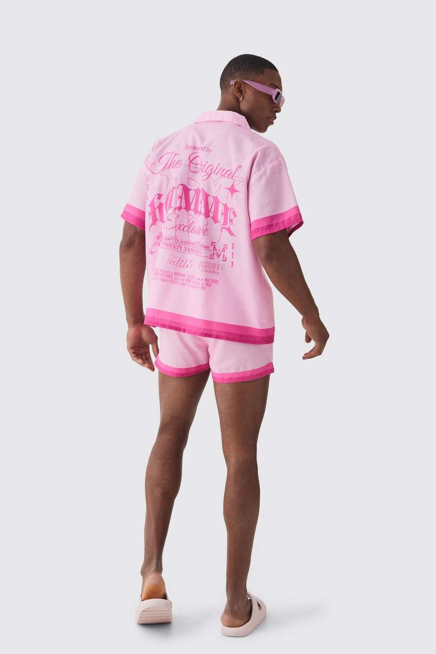 Pink Boxy Back Print Shirt & Swim Short Set