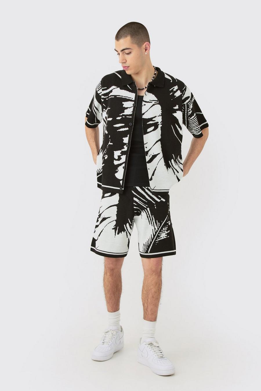 Conjunto de pantalón corto y camisa recta con estampado abstracto, White image number 1