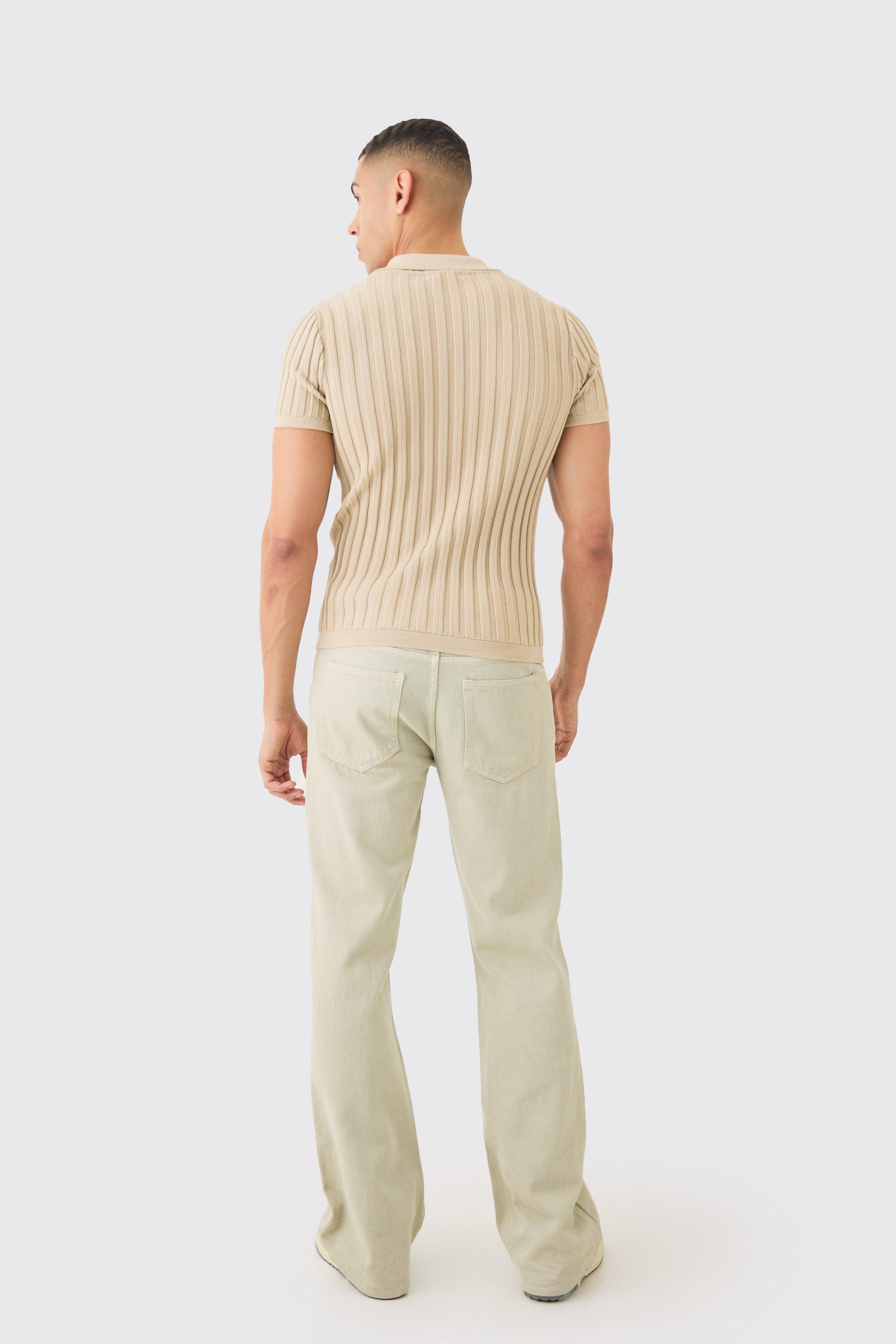 Geripptes Muscle-Fit Strick-Poloshirt | boohoo DE