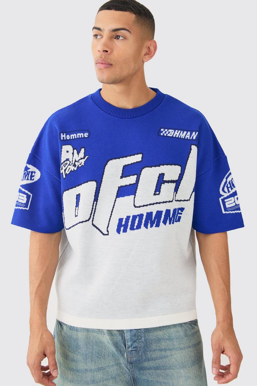 Camiseta oversize de punto con estampado de motociclismo, Cobalt image number 1