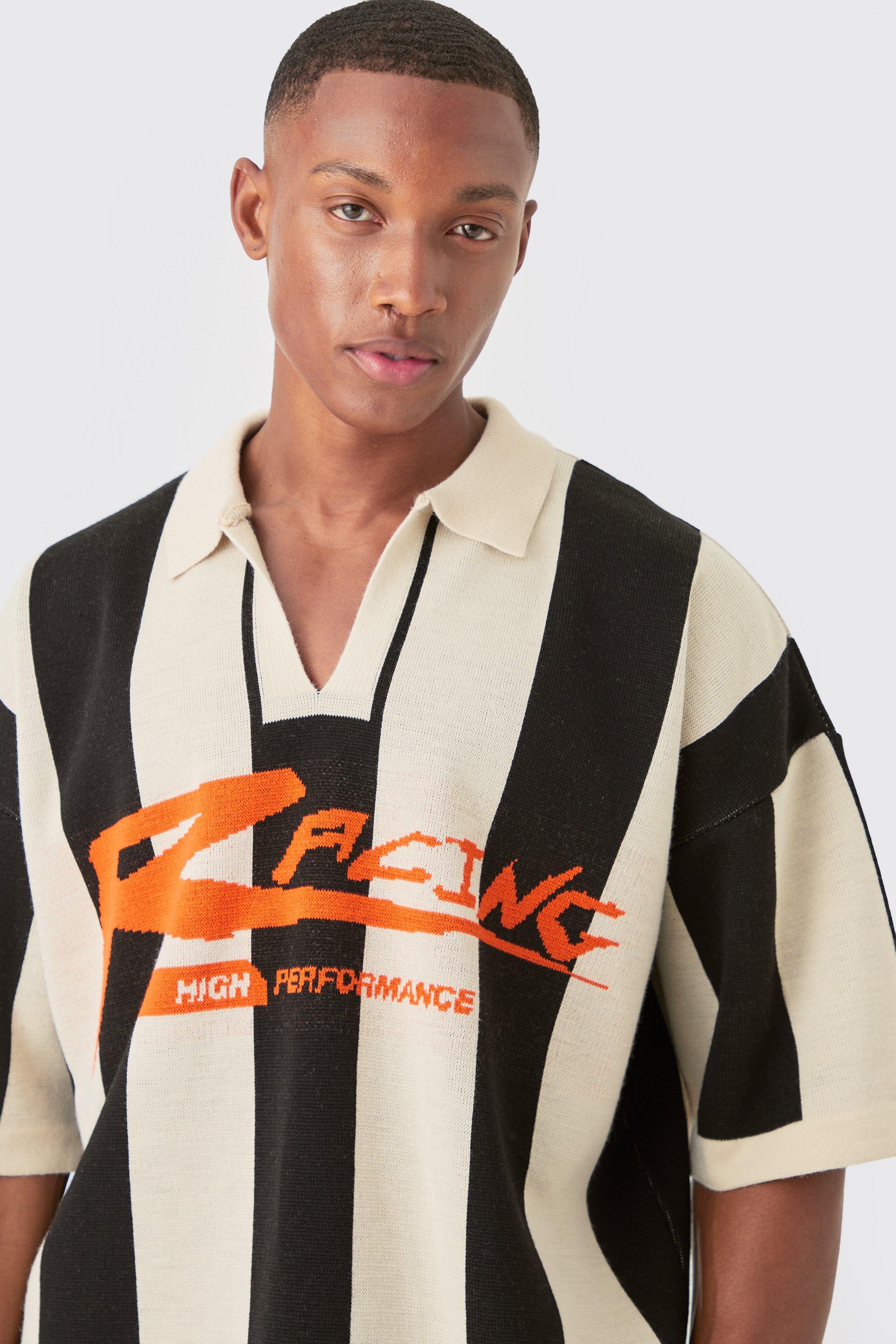 Boxy Moto Stripe Knitted Polo | boohoo USA