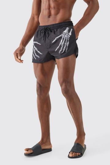 Black Super Short Length Hands Skeleton Swim Short