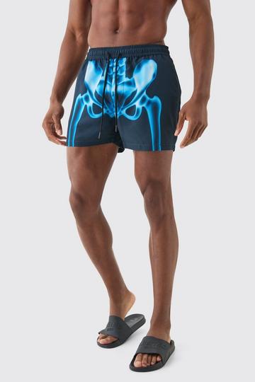 Black Short Length Skeleton Graphic Swim Short