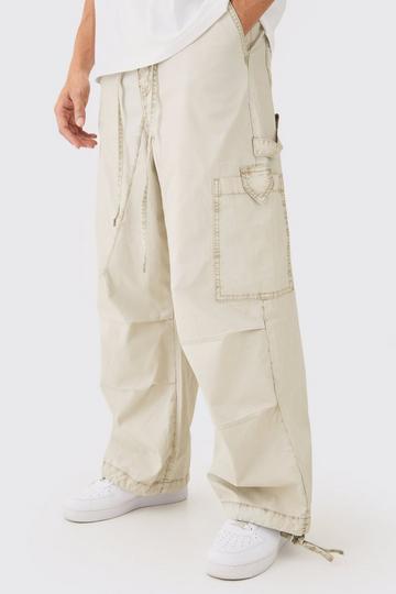 Stone Beige Fixed Waist Overdye Carpenter Parachute Trousers