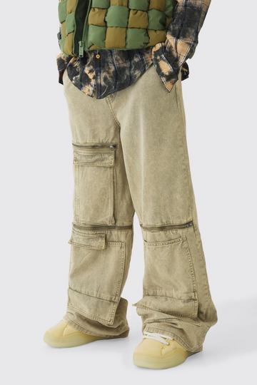 Fixed Waist Washed Baggy Extreme Cargo Pants sage