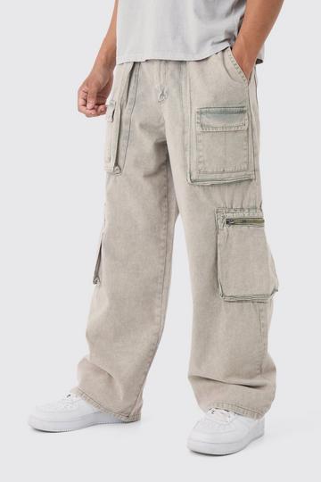 Khaki Elasticated Waist Washed Extreme Baggy Pants