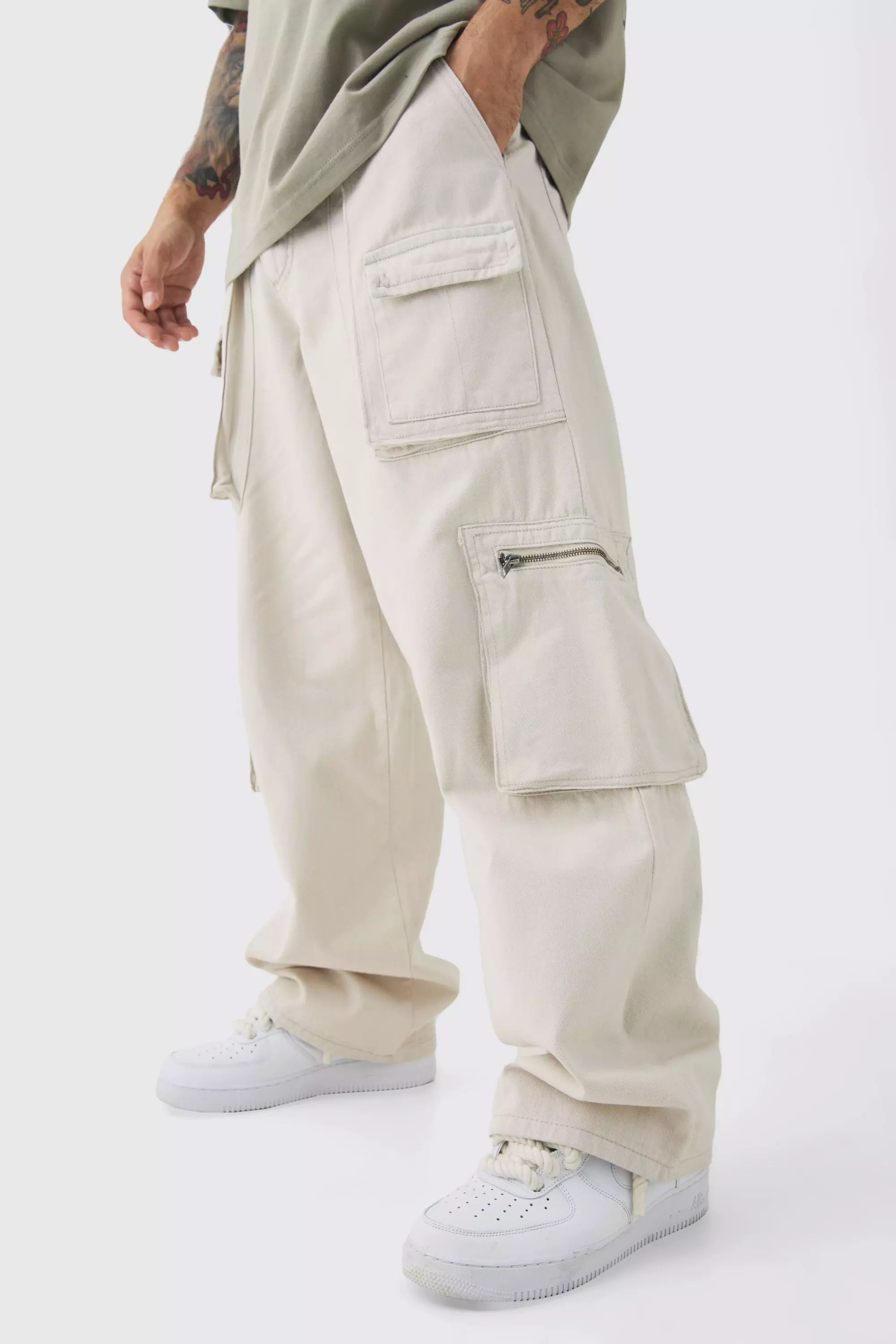 Stone Fixed Waist Washed Baggy Cargo Trouser alternative image