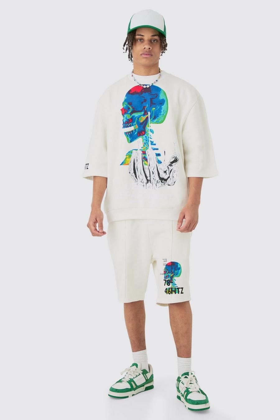 Oversize Sweatshirt mit Print & Shorts, Stone