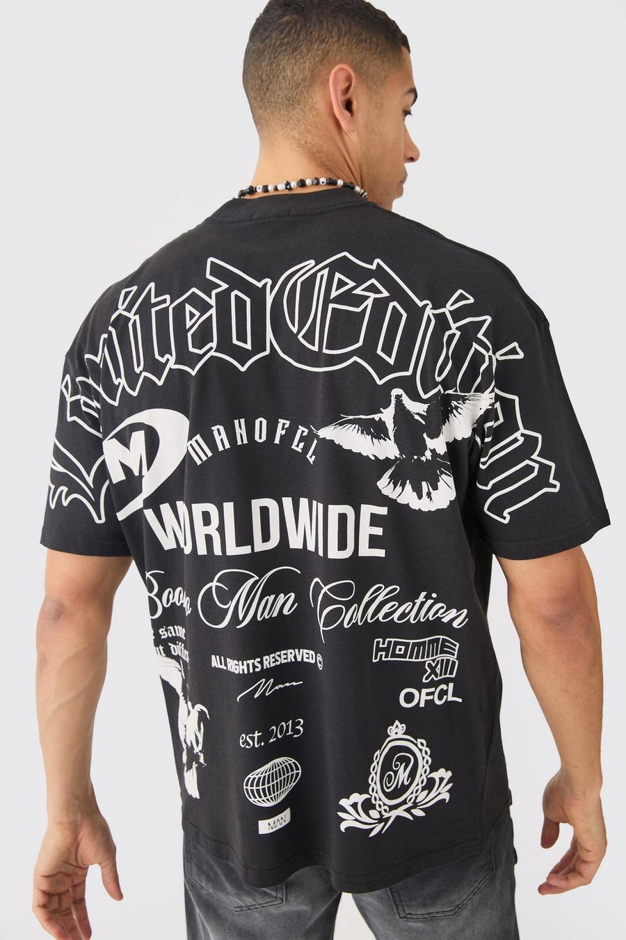 T-shirt oversize con logo e cuciture, Black