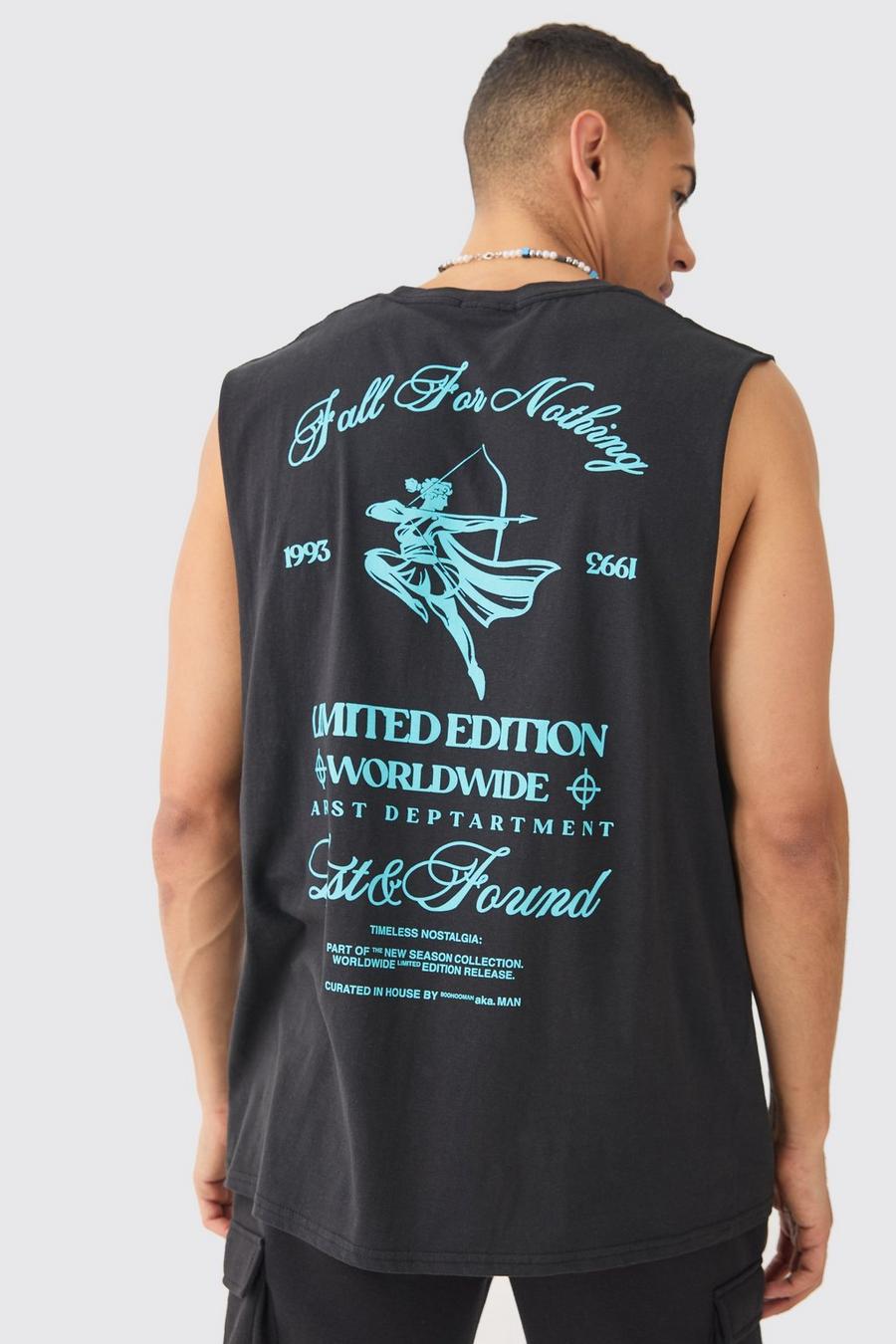 Black Oversized Limited Edition Tank Top Met Print image number 1