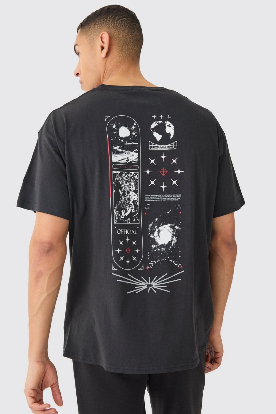 Camiseta oversize con estampado gráfico espacial, Black image number 1