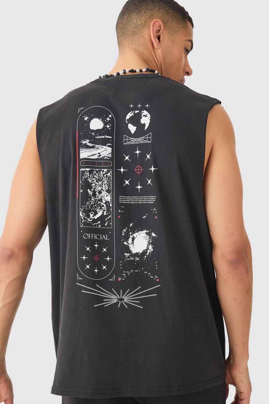 Black Oversized Space Graphic Tank image number 1